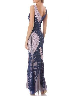 JS Collections Formal Leaf Soutache Trumpet Gown Navy & Lavender Size 6